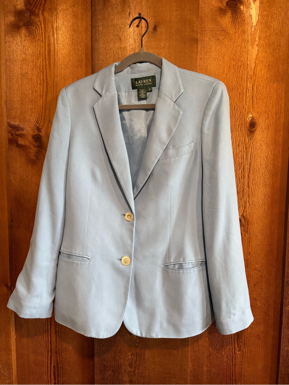 Lauren Ralph Lauren Vintage Light Blue 100% Silk Two Button Blazer Jacket 10